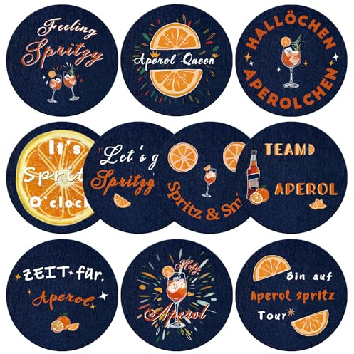 10 Posavasos de Fieltro Aperol, Juego de Aperol Spritz, Regalo Aperol, Vasos de Aperol, decoración de Mesa Aperol, Posavasos para Bar