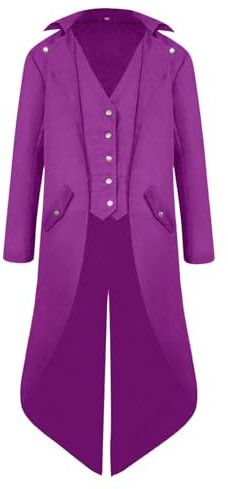 QEKFDOV Men's Steampunk Tailcoat,Medieval Gothic Victorian Frock Coat,Vintage Tailcoat Jacket Halloween Cosplay Costume (Purple, 3XL)