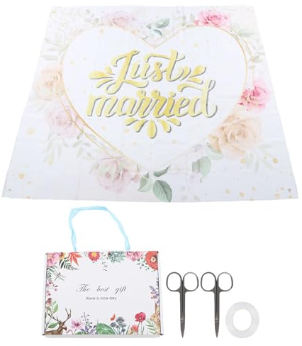 Fotografía de boda telón de fondo banner de fotos en forma de corazón bohemio acompañamiento romántico decoración de ducha de novia Fabricación de poliéster 76 x 70.1 pulgadas con (con caja de regalo)