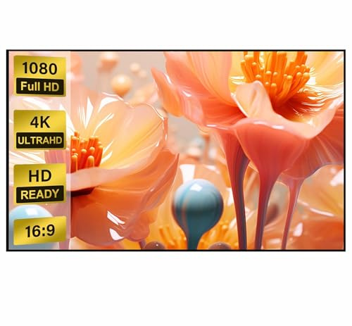 Pantalla de Proyección de 72/80/84 Pulgadas con Marco Fijo,Formato 16:9, Resolución 4K HD, con Marco de Aluminio, Ideal para Cine en Casa,Oficina o Escuela(80inch)