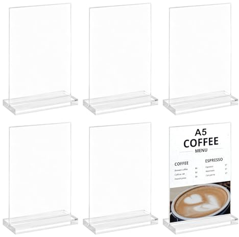 6 Stück Tischaufsteller A5 Acryl Aufsteller Menükartenhalter Preisschilder Aufsteller A5 T-Ständer Tischkartenhalter für Büro Restaurant Cafe Shop Hochzeit
