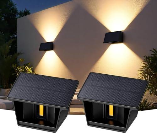 2 Stück Solarlampen für Außen, 3000K Warmweiß Solar Wandleuchten für Außen