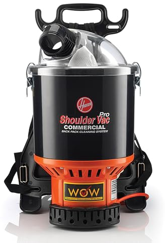 Hoover Commercial Shoulder Vac Pro Backpack Bagged Vacuum Cleaner, with HEPA Media Filter, Lightweight with Extra Long Cord, Chiropractic Design, for Carpet and Hard Floors, C2401, Black