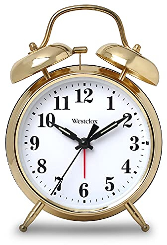 Westclox Big Ben Twin Bell Alarm Clock | Loud Alarm Clock for Heavy Sleepers | Battery Operated Clock with Backlight for Bedside Table, Bedroom, Kids Room, Desk (Gold, 4)