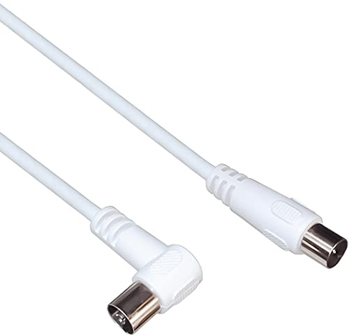 PremiumCord TV M/F 90, 75 Ohm, 5m - Cable coaxial (75 Ohm, 5m, 5 m, IEC, IEC, Male connector / Female connector, Blanco, 75 Ω)