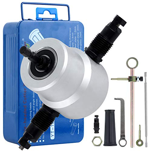 LAOYE Blechknabber Vorsatz für Bohrmaschine Stanze, Knabber Metall Schneidwerkzeug Doppelköpfig Blechnibbler Blechschneider Knabber Metallschneider Blechschere Zubehör mit Rundschnitt Aufsatz