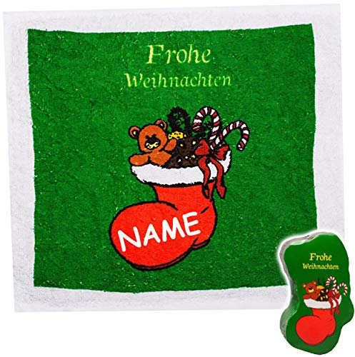 alles-meine.de GmbH 2 Stück magische Waschlappen/Handtücher - Zauberwaschlappen - Weihnachten - inkl. Name - Frottee aus 100% Baumwolle - Magic Towel - Waschfleck - Waschtuc..