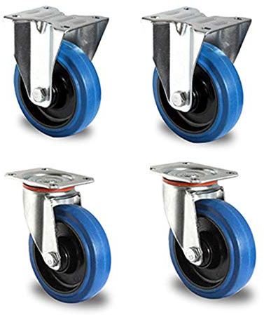 der ROLLENDE SHOP - Rollensatz - 2 Lenkrollen und 2 Bockrollen mit Rollenlager - 160 mm Durchmesser - Serie R4F1 - Blue Wheels