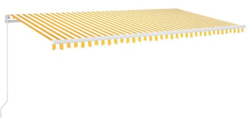 vidaXL Manual Retractable Awning Outdoor Lawn Garden Canopy Patio Sun Shade Balcony Terrace Shelter Arm Awning with LED 600x300 cm Yellow and White