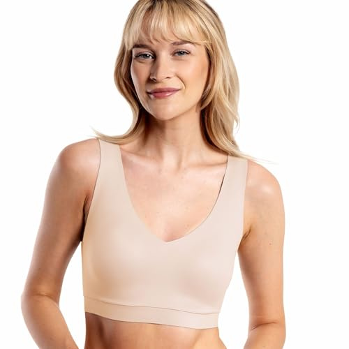 Floatley Cozy Bra Comfort Wirefree Full Coverage Seamless Bra with Embedded Pad for Women Size M Champagne