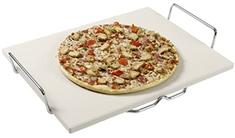 Pizzastein aus Cordierit 38 x 30 x 1,5 cm für Backofen & Grll mit Metallrahmen !