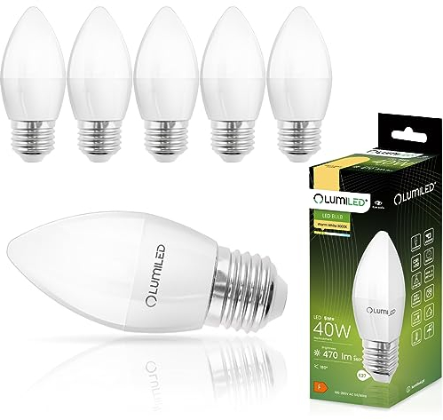 Lumiled B35 E27 LED Lampe 5W (ersetzt 40W), 470 Lumen, Kerze Milch Glas Leuchtmittel in Kerzeform 3000K Warmweiß Birne Lampen 180° Grad Abstrahlwinkel Glühbirnen Kerzenbirnen 6er-Pack