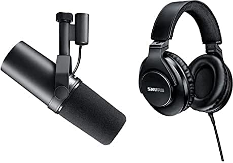 Shure SM7B Dynamisches Gesangsmikrofon für Broadcast, Podcast & Recording+Geschlossener Ohrhörer, abnehmbares Spiralkabel für Heim- und Studioaufnahmen - Gen 2 - Schwarz