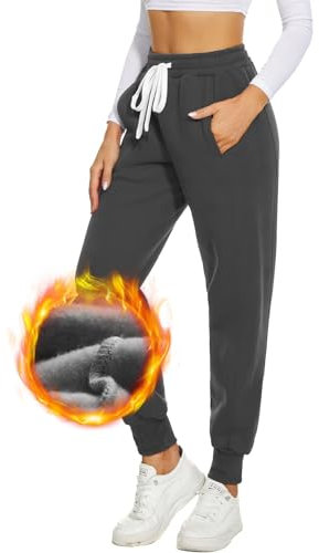 HAPYWER Damen Jogginghose Gefütterte Warm Sporthose High Waist Weit mit Taschen Sweathose Baumwolle mit Sherpa Dicke Thermo Loungehose für Winter S-XXL