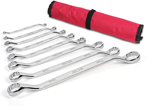 BOLTHO 8-tlg Doppel-Ringschlüssel-Satz | Ringschlüssel set voll poliertes 8-27mm Gabelschlüssel mit Rolltasche, Cr-V Gekröpfter Schraubenschlüssel Set