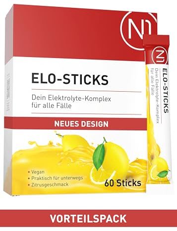 N1 Elo-Sticks Elektrolytpulver 60 Sticks (MHD 08/25) – Elektrolyt Pulver mit Citrus-Geschmack - Elektrolyte Sticks für schnelle Hydration & Mineralstoff-Ausgleich mit Salzen, Zucker, Mineralien