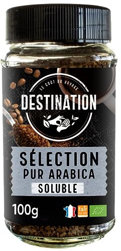 LE GOÛT DU VOYAGE DESTINATION - Café Soluble Arábica BIO - Café Soluble Granulado y Liofilizado de Tueste Natural - Procedente de Cultivo Ecológico - Propiedades Energizantes - 100 g