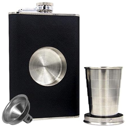 CNFLASK Stainless Steel 8oz Shot Flask Hip Flask With Built in Collapsible Cup (Black)