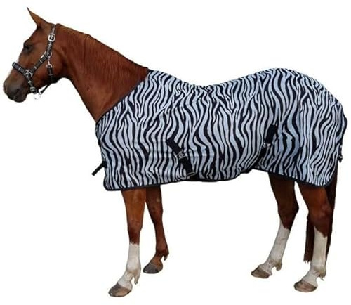 Brama-West Couverture anti-mouches pour cheval avec ceinture de sécurité Zebra Protection contre les insectes Noir/blanc Taille 115