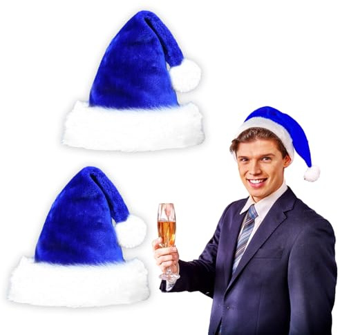 Senteen Sombrero Azul de Papá Noel 2 Piezas Gorro de Papá Noel Para Adultos Felpa Gorro de Navidad Unisex Adultos Sombreros de Navidad para Decoración del Hogar Suministros de Fiesta