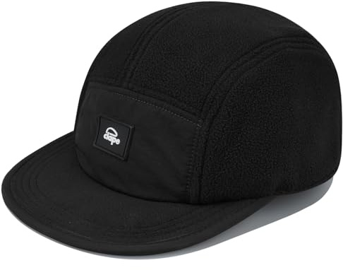 CLAPE Warm Wolle Basecap Herren 5 Panel Cap Fleece Winterkappe Damen Flat Visor Trucker Snapback Hat Outdoor Sport Kappe Black ADTB1