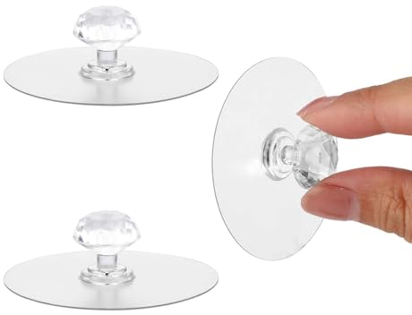 Qianyu 2 pomelli trasparenti per cassetti e armadietti, maniglie a forma di diamante per armadio, cucina, armadio, bagno, comò, mobili, porte, finestre, autoadesivi, rimovibili, a spinta