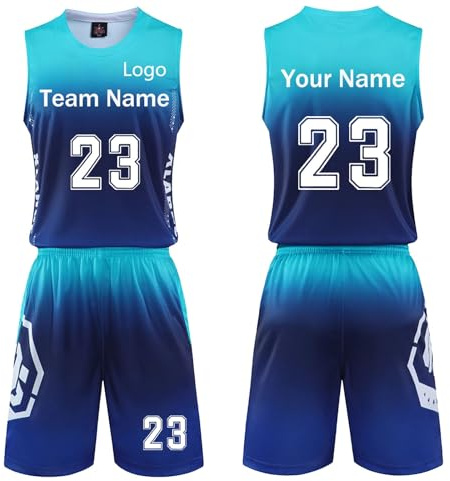 COITROZR Basketball Trikot Benutzerdefinierte Basketball-Trikots Jungen und Mädchen mit Namensnummer Basketball Trikot Shirts und Shorts zweiteiliges Set (Color : Dark Blue, Size : 1)