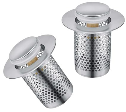 HERKINDNESS 2 Stück Abflusssieb Waschbecken, Herausnehmbares Bodenablauf Filter aus Edelstahl, Waschbecken Sieb mit Federkern aus Messing, für um Haare zu Filtern und Gerüchen Vorzubeugen
