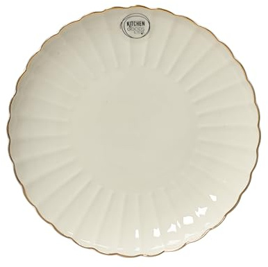 Kaemingk Frukosttallrik i porslin 26,6 cm – tallrik med lättnad och guldkant – mattallrik, tårttallrik, desserttallrik, frukosttallrik, vit, guld