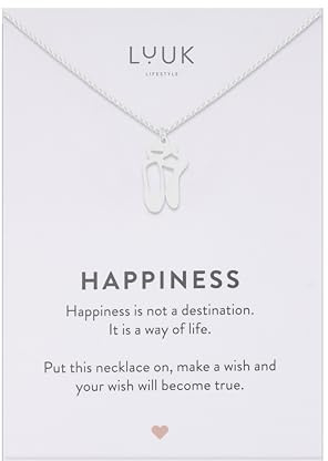 LUUK LIFESTYLE Collana con Ciondolo Diverso con carta HAPPINESS, 50cm | Ciondolo Diverso, Acciaio Inossidabile, Impermeabile, Ipoallergenico, Catena Regolabile, Idea Regali donna, Lei