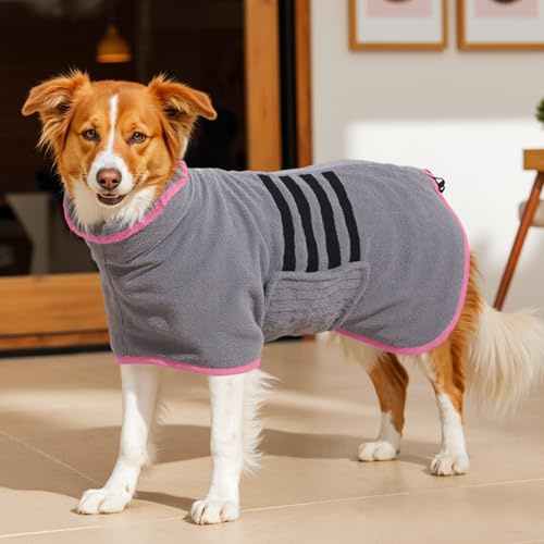 HezzLuv Microfibre Dog Bathrobe Towel Wrap Super Absorbent Dog Drying Coat Bath Robe for Puppy, Medium & Large Dogs, Fast Drying, Adjustable