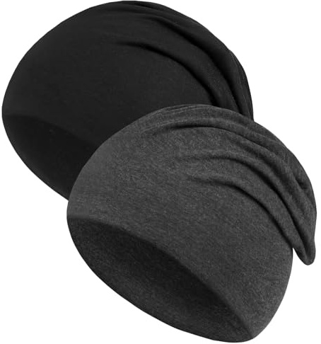 Kavya tunn mössa män kvinnor, lätta sommarmössor kvinnor män 2 st mjuk beanie skalle mössa chemo huvudbonad kvinnor unisex vår sommar och höst vinter, Svart, mörkgrå, one size