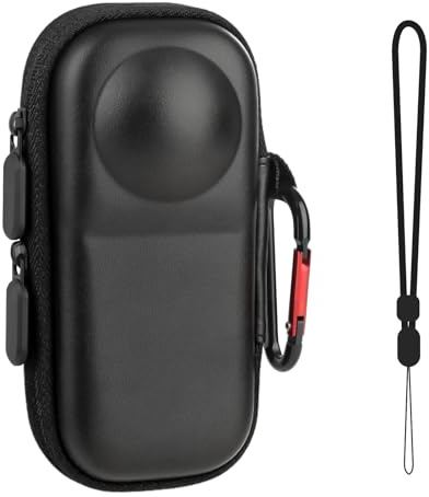GlasFlength Tasche für Insta360 X4 Kamera, PU-Hartschalen Tragetasche Kleine Reisetasche Wasserabweisend Tragbare Aufbewahrungstasche Objektiv-Schutzhülle mit Handgelenkriemen Karabiner (Schwarz)