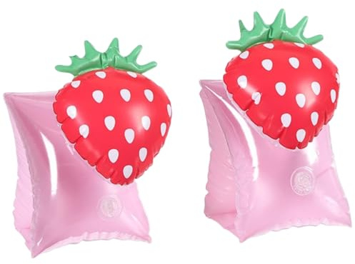 2 Pack Arm Floaties for Kids - Cute Cartoon Inflatable Pool Arm Floaties Swim Rings, PVC Arm Bands Floater Sleeves for Toddlers Children 3-5-6-12 Years (Watermelon) (Strawberry)