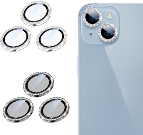 CULEO Protecteurs d'objectif pour téléphone portable,Lot de 6 films de protection pour objectif d'appareil photo pour iPhone 14/14 Plus, brillants et n'affectant pas la prise de vue de nuit