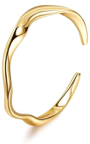 BelleVive 18 Karat vergoldete Armreife für Frauen, offen, verstellbar, goldene Armreife, dicke gehämmerte Armreife, dünnes, minimalistisches goldenes Armreifarmband, Stapelschmuck