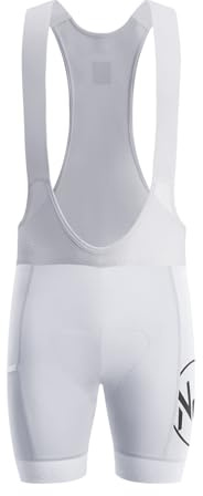 NUCKILY Cuissard de compétition à bretelles pour homme - Rembourré 4D - Pro Team - Avec poche - Pour vélo de route et de gravier, blanc, Taille M