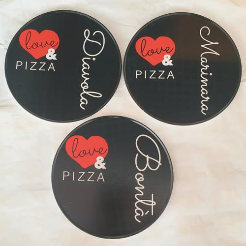 Galileo Juego de 6 platos de pizza de gres Ø 33,5 cm, decoración con texto, negro, Love and