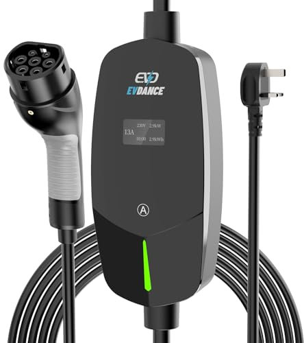 EVDANCE EV Charging Cable for Electric and Hybrid Vehicles, 10 Metres, Mode 2, 3 Pin UK Plug to Type 2 Car Charger