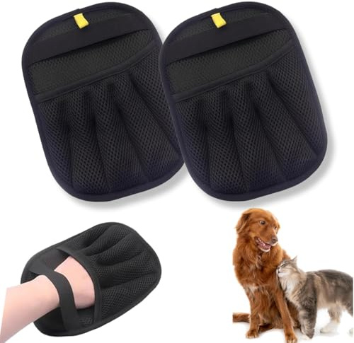 OUDQFCJ Guantes de aseo de doble cara para mascotas, 2 unidades, reutilizables, guantes antiestáticos para gatos y perros, para lavar, quitar el pelo, aseo del pelaje