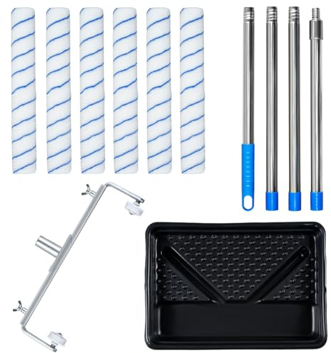 18 Inch Paint Roller Set Large Paint Roller with Adjustable Frame, Roller Sets for Painting with 6 PCS Rollers, Paint Roller Extension Pole and Paint Tray, for Painting Walls and Ceilings