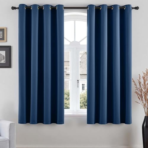 Vangao Tende per Interni Oscuranti Curtains per Finestre Camera da Letto, Tende con Anelli a Pacchetto Termiche L 140 x A 175 cm Moderne 2 pezzi Blackout Curtain per Soggiorno Bambini, Blu