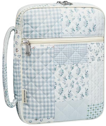 WOBAGMEN Bible Cover Case for Women,Large Bible Tote Bags Organizer Quilted Carrying Case for Girls,Bible Study Supplies Accessories Christian Gifts for Women (greenblue pin, L)