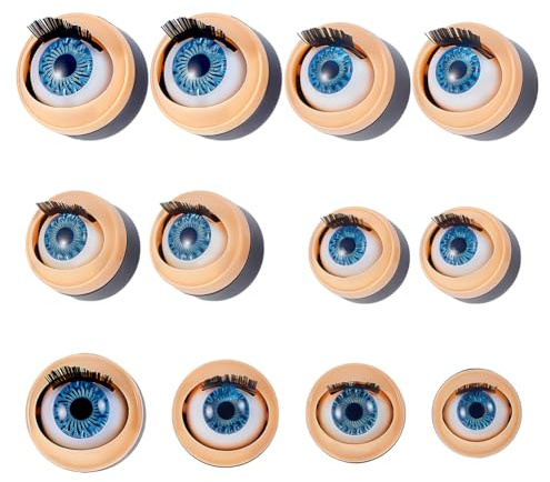 PH PandaHall Occhi di sicurezza 3D di 4 dimensioni, 4 paia di bulbi oculari semicircolari con ciglia blu Amigurumi Craft Marionetta Occhio mobile farcito finto bulbo oculare per burattini orsi farciti