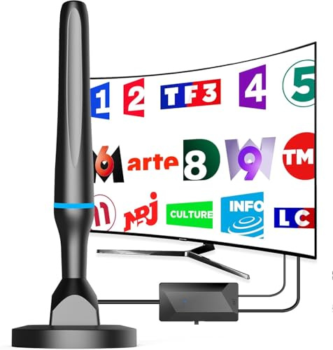 DGUPSP Antenne TV Intérieur Puissante TNT HD, Puissante Antenne TV Intérieur de Base magnétique puissante - 420km Réception Longue Portée à 360°, Compatible avec Portable 4K 1080P et Tous Les TVs