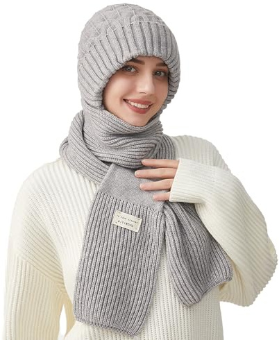 TAGVO Cappello e Sciarpa Invernali in Maglia Morbida da Donna, Beanie Cappello Termico da Donna Antivento con Elasticizzato Sciarpa Lunga, Berretto Scaldacollo per Sci, Ciclismo, Escursionismo
