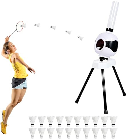 Hocomay Badminton serveringsmaskin, badminton träningsmaskin med 18 bollar för inomhus och utomhus