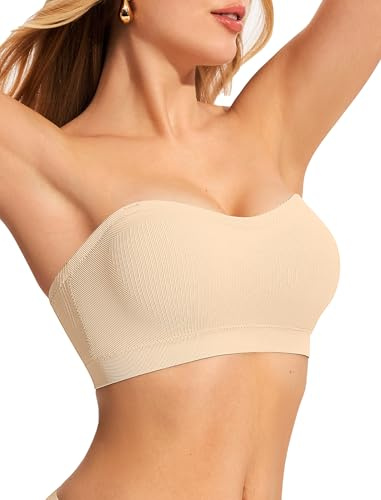ProKloud Strapless Push Up Bras for Women Wireless Bandeau Bra Non-Slip Silicone Tube Top Padded Convertible Bralette Beige
