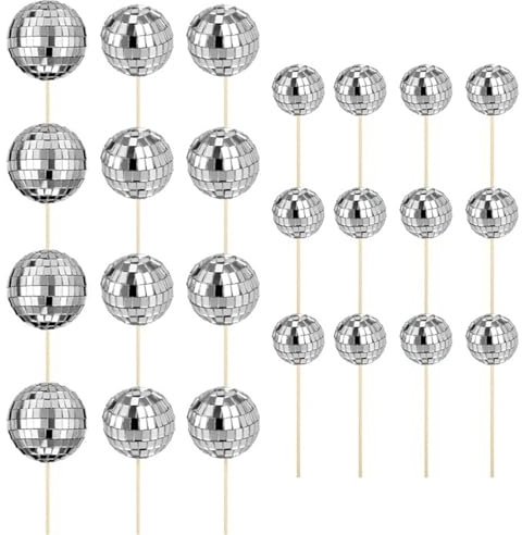 24 piezas de bolas de discoteca reflectantes, adornos para magdalenas, decoraciones para pasteles para bodas, suministros de fiesta de cumpleaños, accesorios de postre, adornos reflectantes