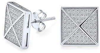 Geometrische Pyramide quadratisch geformte Zirkonia quadratische Micro-Pave-CZ-Ohrstecker für Männer Frauen .925 Sterlingsilber